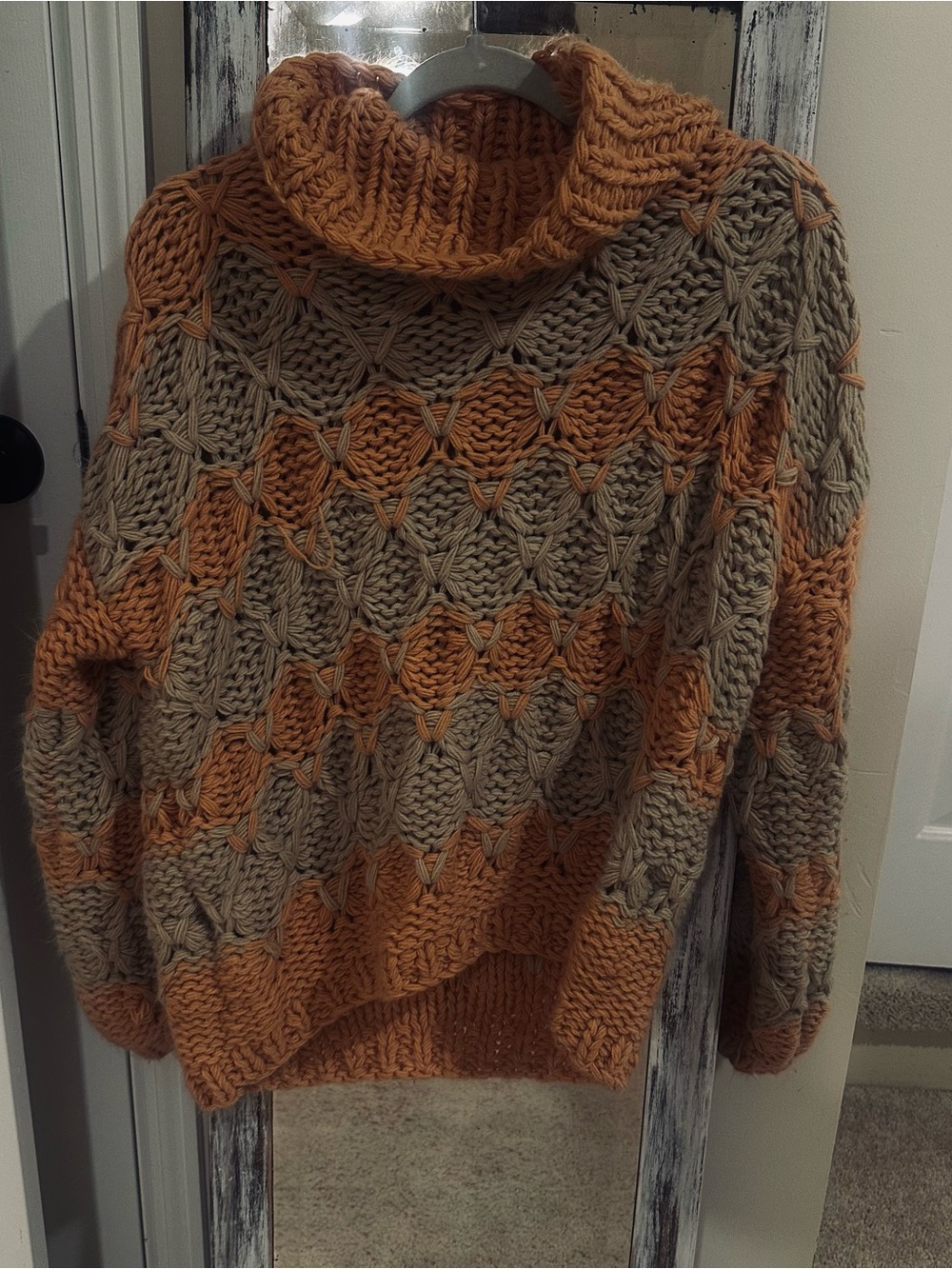 POL Two-Tone Chunky Cable Turtleneck Sweater